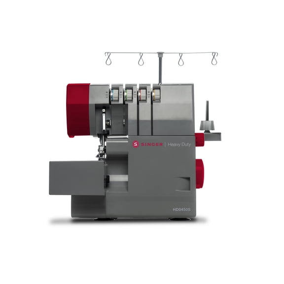 SINGER Heavy Duty Serger HD0450S with Accessories, 2-3-4 Thread Capability, 1300 stitches/min, 60% larger cutting knife, Metal Frame & LED Lights