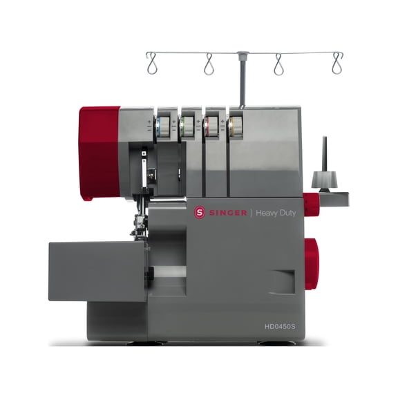 SINGER Heavy Duty Serger HD0450S with Accessories, 2-3-4 Thread Capability, 1300 stitches/min, 60% larger cutting knife, Metal Frame & LED Lights