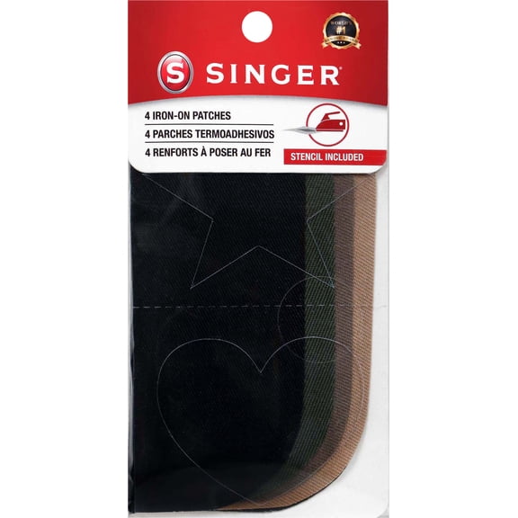 SINGER Fabric Iron-On Patches Khaki Uniform Set with Stencil, 5" x 5" - 4 Count