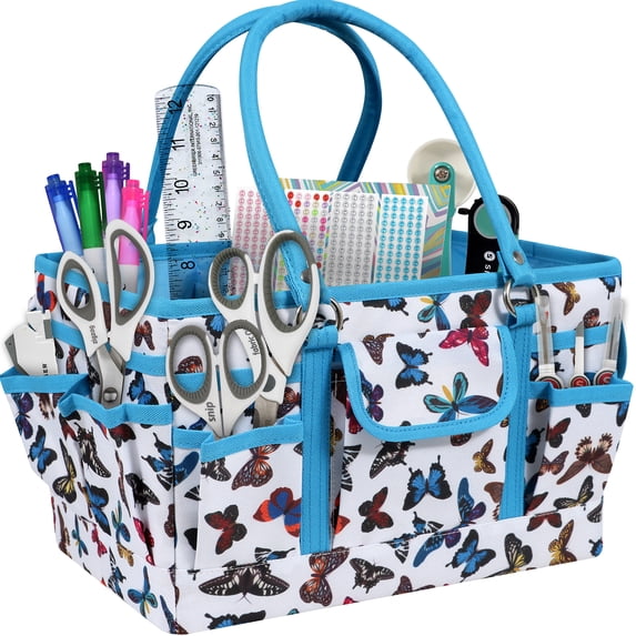SINGER Large Craft Storage Tote Bag, Sewing Storage Organizer, Multicolor Butterfly Print, 1 Count