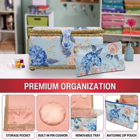 SINGER Large Sewing Basket Hydrangeas Print with Matching Zipper Pouch