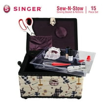 SINGER Large Sewing Basket in Plaid Dressform Print, 15pc Set Includes Sewing Notions