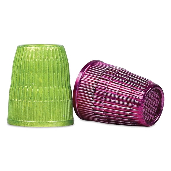 SINGER Slip Stop Thimbles, Size Small and Medium, Metallic Pink and Green - Set of 2