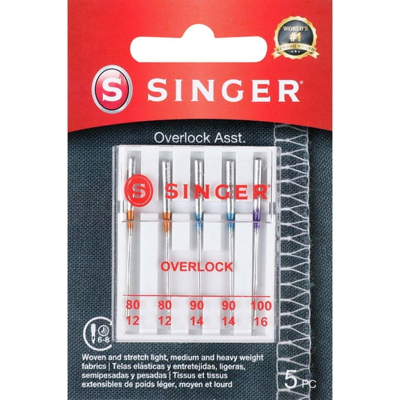 SINGER Assorted Size Regular Point Overlock Sewing Machine Needles - 5 Count