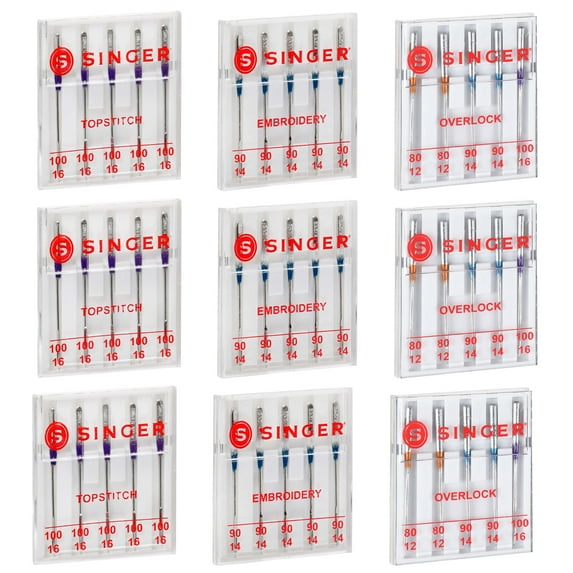 SINGER Overlock, Topstitch, Embroidery Sewing Machine Needles in Bulk, Sizes 80/12, 90/14, 100/16, 45 Count