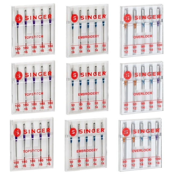 SINGER Overlock, Topstitch, Embroidery Sewing Machine Needles in Bulk, Sizes 80/12, 90/14, 100/16, 45 Count