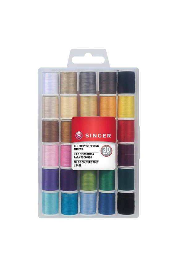 30-Color Polyester Sewing Thread Set with Needles and Threader, 50 Yards Each