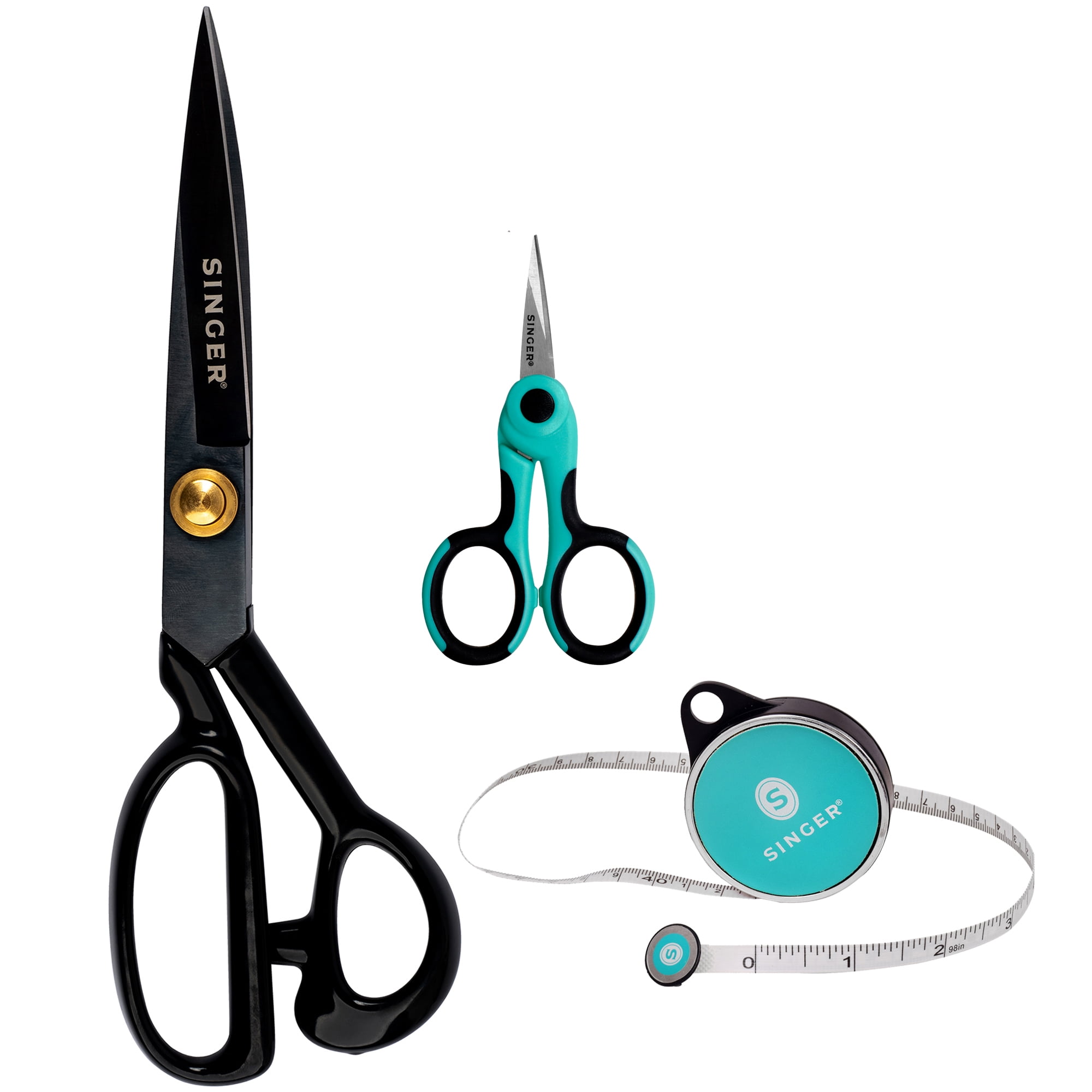 Singer 3PC Teal ProSeries Measure Mark Cut Sewing Tool Set - Sewing Fabric Scissors & Fabric Shears - Sewing Supplies