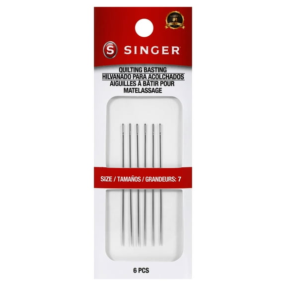 SINGER Quilt Basting Steel Hand-Sewing Needles, Size 7, 6 Pieces