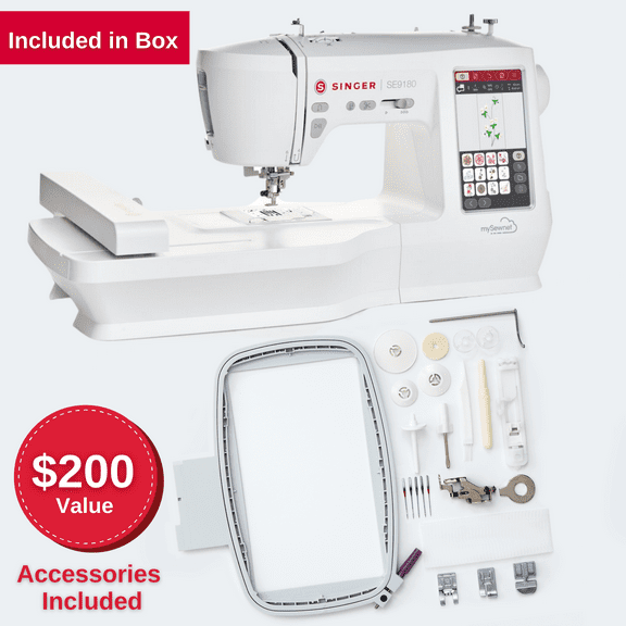 SINGER SE9180 Embroidery & Sewing Machine with Accessory Kit | 250 Built-in Stitches, 150 Embroidery Designs & 10 Fonts, Wifi Connectivity with 7" Touch Screen