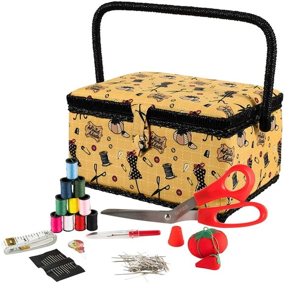 SINGER Sewing Basket with Notions Storage, Handmade Print