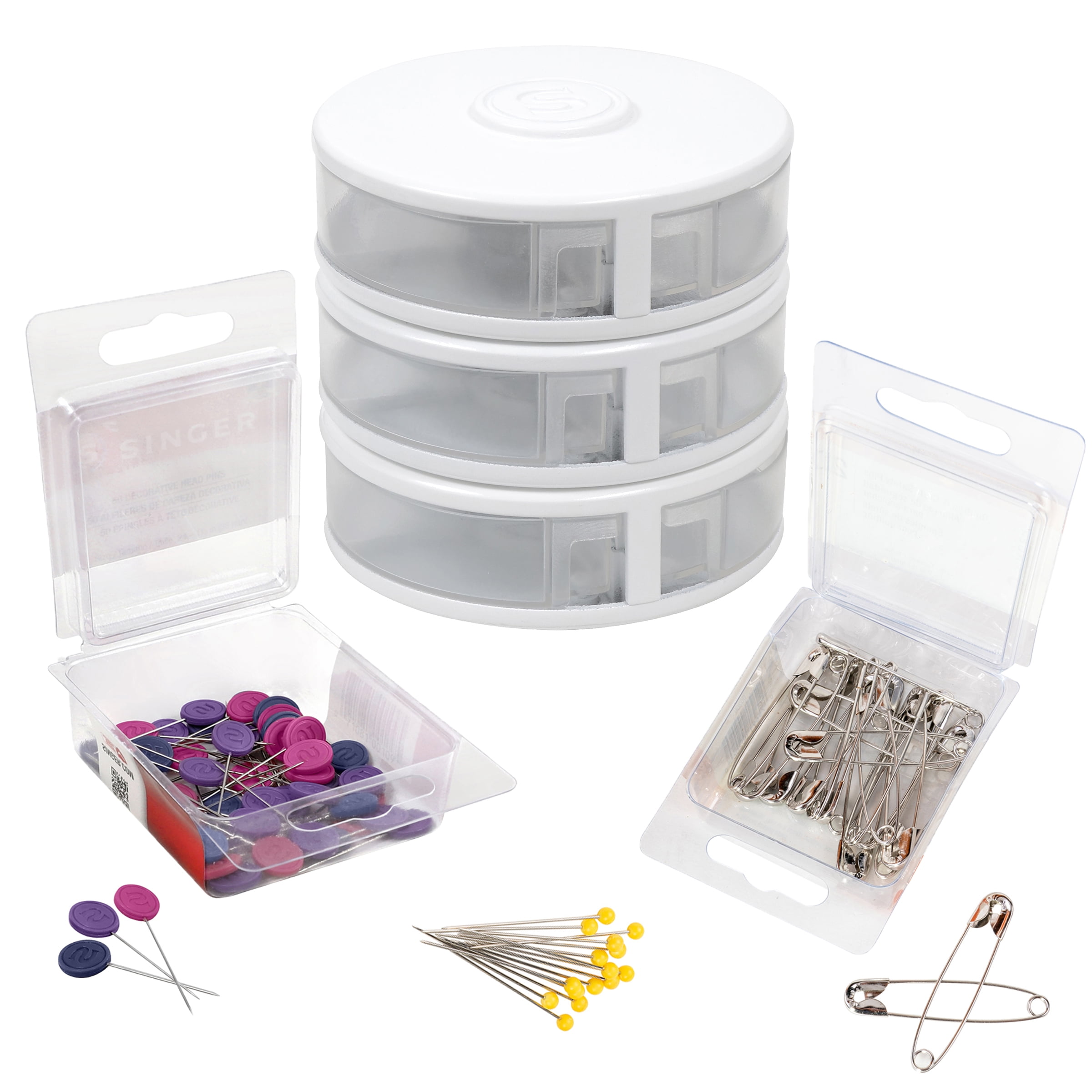 SINGER Sewing Notions Organizer & Quilting Pin Bundle Includes a Stackable Organizer, 50