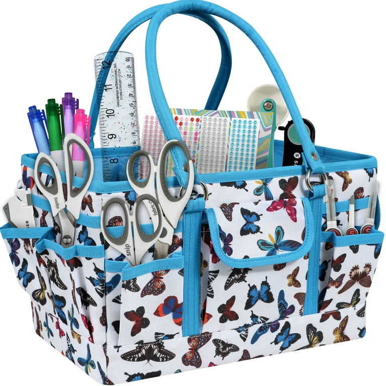 SINGER Large Craft Storage Tote Bag Sewing Storage Organizer Multicolor Butterfly Print 1 Count
