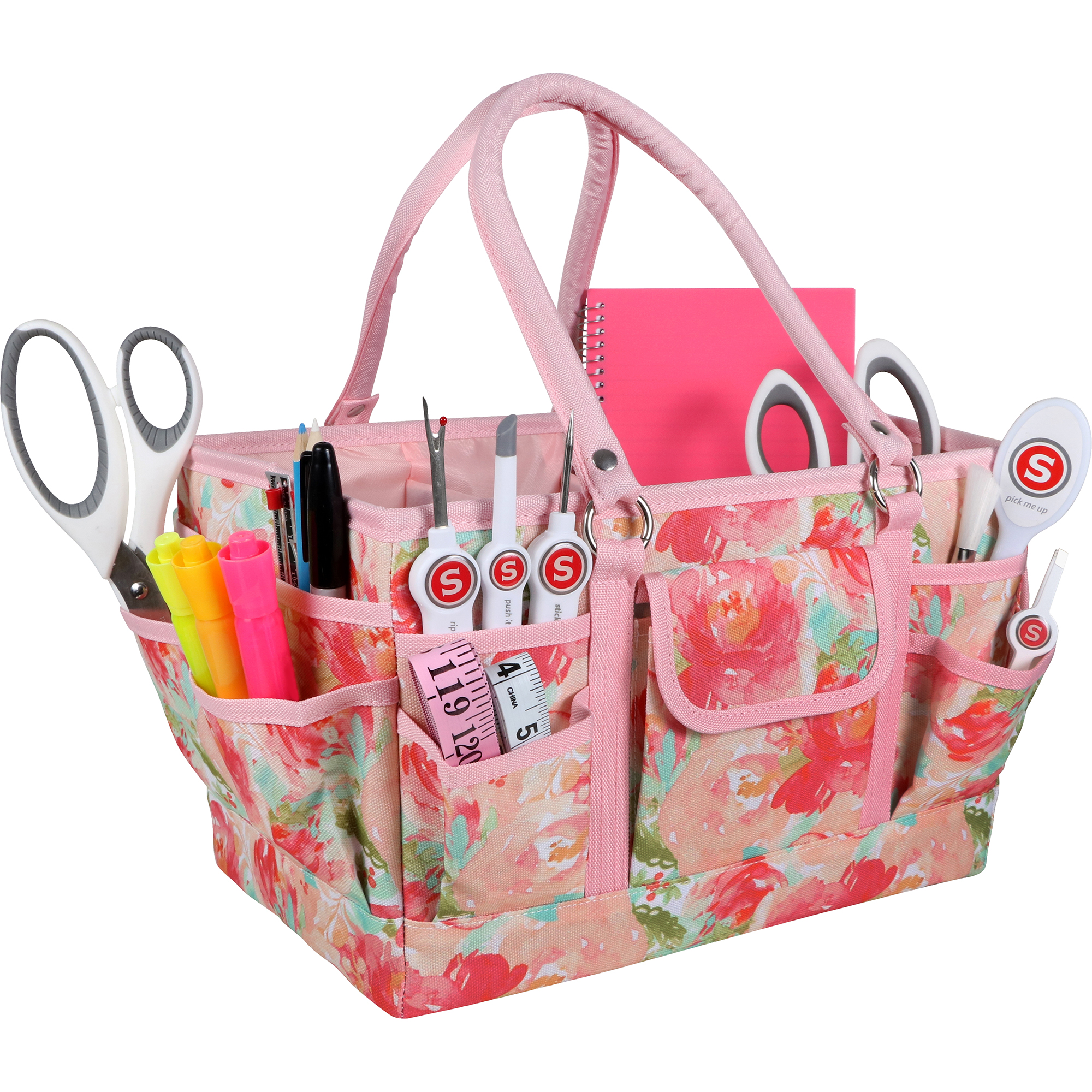 SINGER Sewing Storage Organizer Collapsible Tote Caddy, Craft Storage, Watercolor Floral Print, 1 Count - image 1 of 13