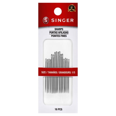 SINGER Sharps Steel Hand-Sewing Needles, Sizes 1/5, 16 Pieces