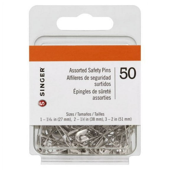 SINGER Silver Safety Pins Sewing Fasteners (50 Pack)
