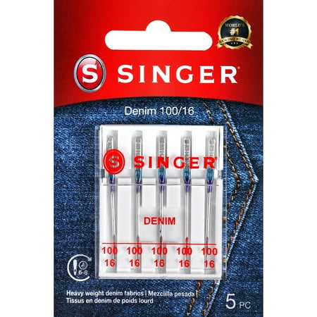 SINGER Size 100/16 Denim Steel Sewing Machine Needles (5 Pack)