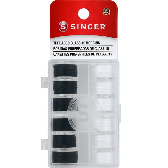 SINGER Class 15 Black & White Threaded Bobbins, 12 Count