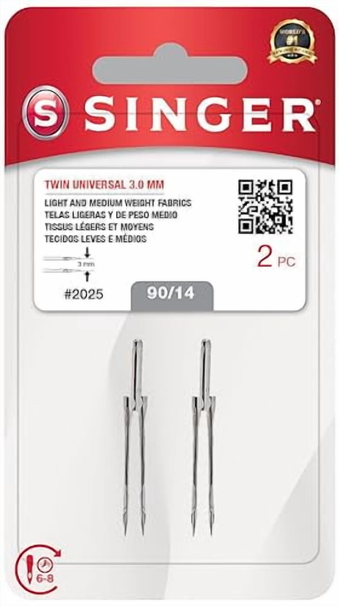 SINGER Twin Universal Sewing Machine Needles, Size 90/14-2PCS