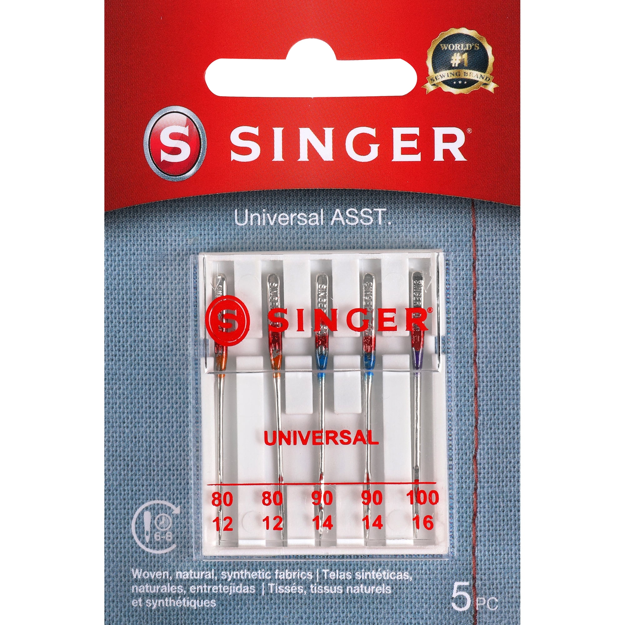 SINGER Regular Point Sewing Machine Needles, Size 80/12, 90/14, 100/16 - 5 Count