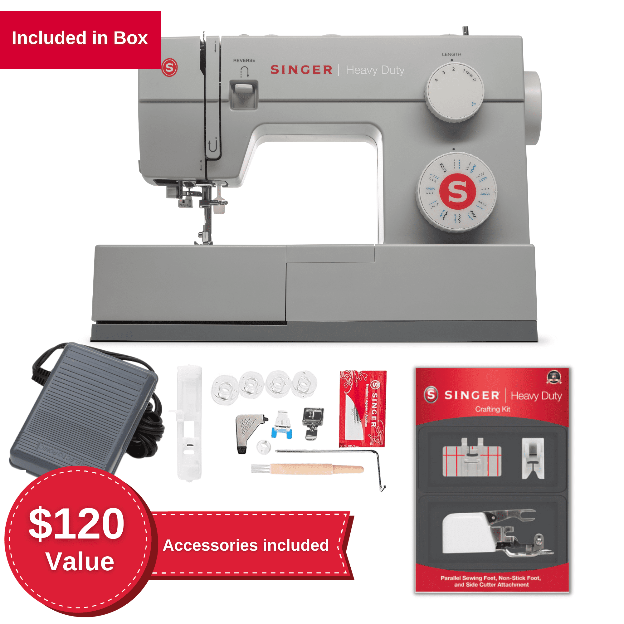 SINGER® Ultimate Heavy Duty Value Bundle - 44S Heavy Duty Sewing Machine  with Heavy Duty Crafting Presser Foot Kit