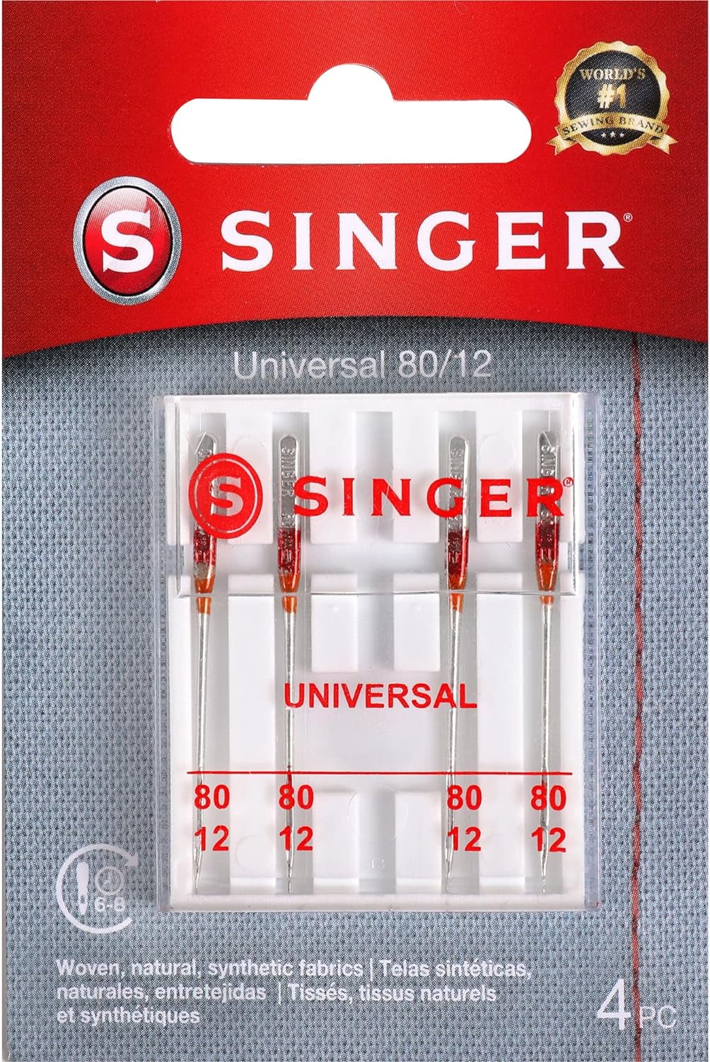 SINGER Universal Embroidery Sewing Machine Needles, 80/12, 5Count