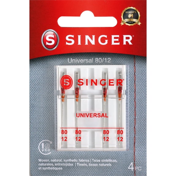 SINGER Universal Regular Point Sewing Machine Needles, Size 80/12 - 4 Count