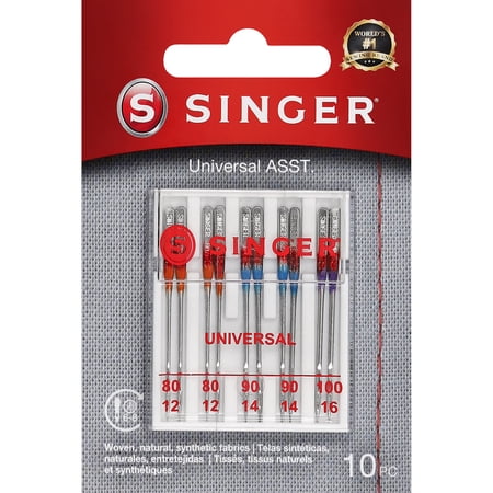 SINGER Size 80/12, 90/14, 100/16 Universal Regular Point Sewing Machine Needles (10 Pack)