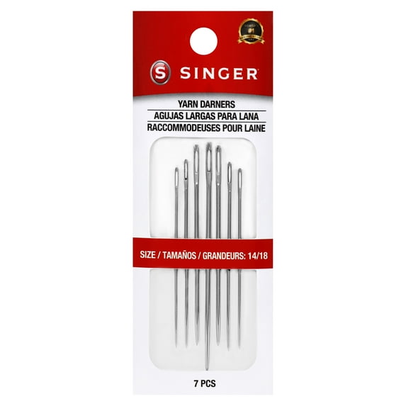 SINGER Yarn Darner Steel Large-Eye Hand-Sewing Needles, Sizes 14/18, 7 Pieces