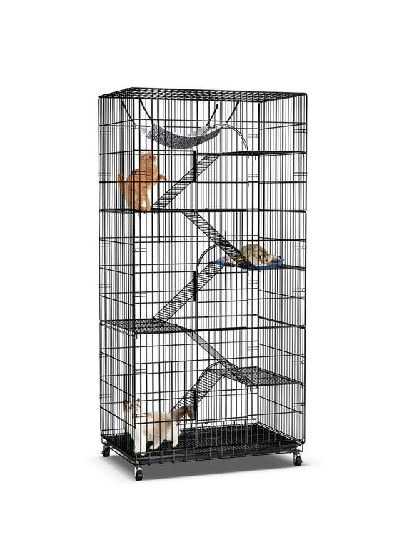 SINGES 6-Tier Large 77" Cat Cage Kennels Indoor Metal Wire Cat Playpen with Cat Bed