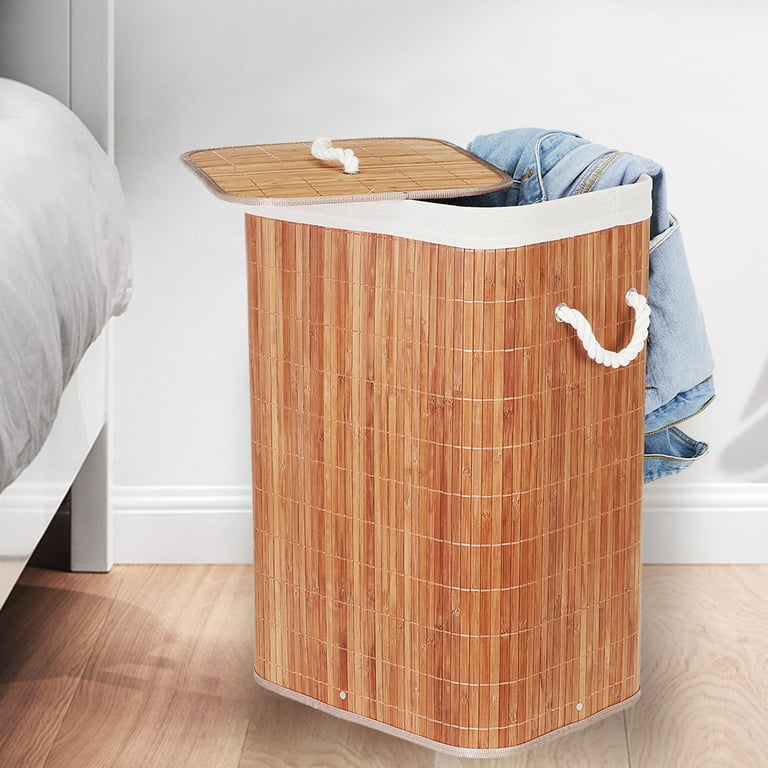 SINGES Folding Rectangle Wicker Bamboo Laundry Hamper with Lid Dirty Clothes Basket Storage Bag Handles for Bathroom Bedroom 15.7 11.8 22.44 in Walmart