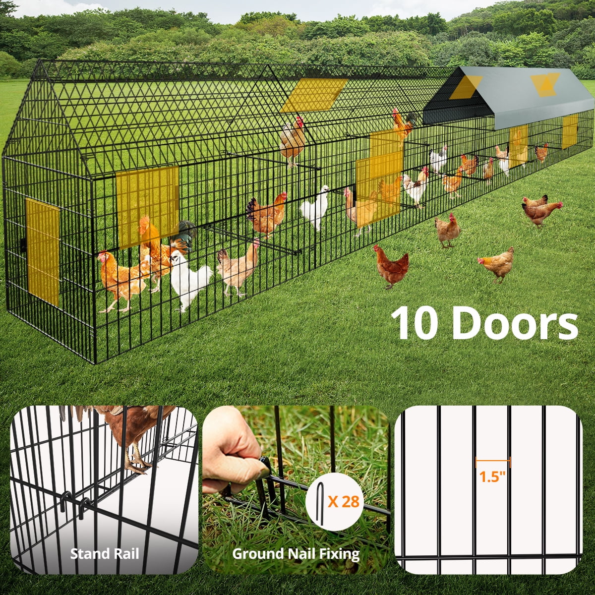 PawGiant Large Metal Chicken Coop, 21ft x 3.5ft Chicken Cage Hen