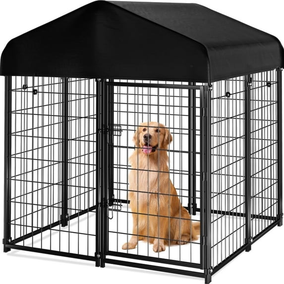 SINGES Large Outdoor Dog Kennel, 4ft x 4.2ft x 4.5ft Fence with UV-Resistant Oxford Cloth Roof & Secure