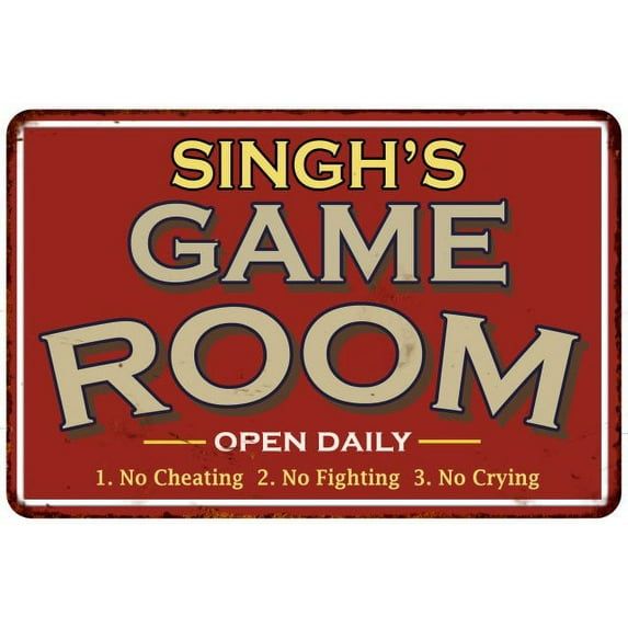 SINGH'S Game Room Sign Vintage Look 8 x 12 Matte Finish Metal 108120001425