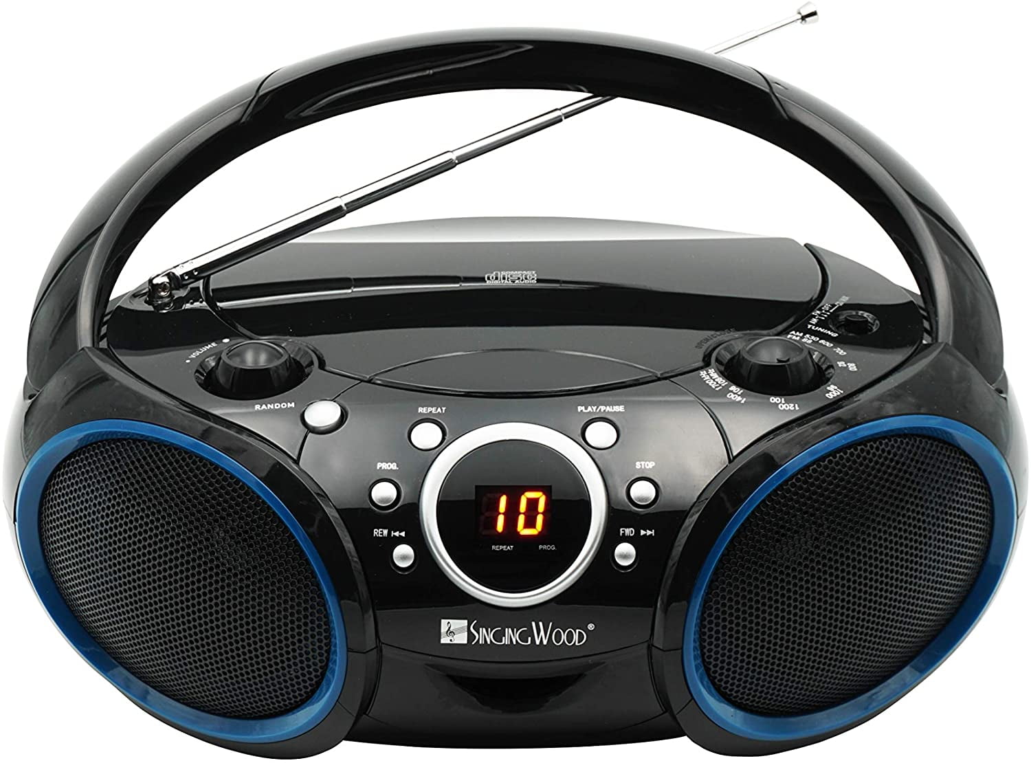 SINGING WOOD 030B - Reproductor de CD portátil con Bluetooth para radio  estéreo AM FM en el hogar, línea auxiliar, conector para auriculares, CA