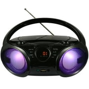 SINGING WOOD CD/CD-R/CD-RW Boombox Portable/w Bluetooth, USB, AM/FM Radio, AUX-Input, Headset Jack, Foldable Carrying Handle and LED Light (Phantom Black)