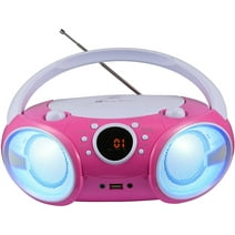 SINGING WOOD, CD Player Boombox CD/CD-R/CD-RW, Portable w/Bluetooth, USB, AM/FM Radio, AUX-Input, Headset Jack, Foldable Carrying Handle and LED Light (Kitty Pink)