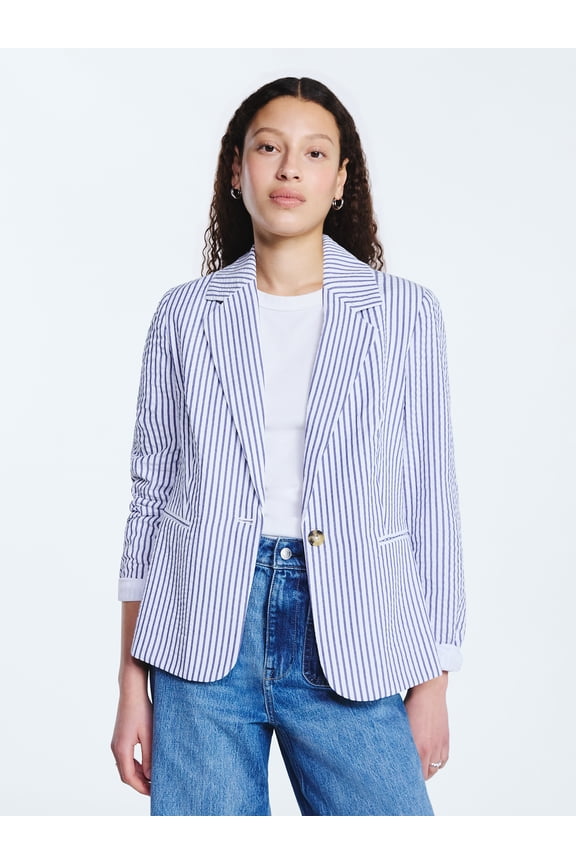 Women's Single Breasted Seersucker Blazer, Sizes XS-XXL
