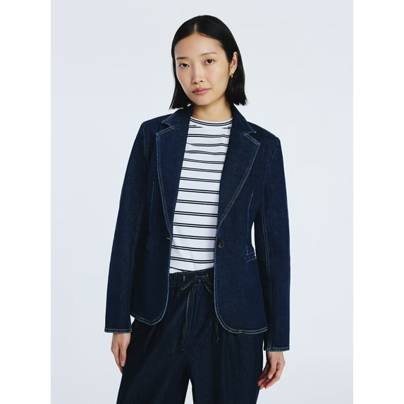 Free Assembly Women's Single Breasted Denim Blazer, Sizes XS-XXL