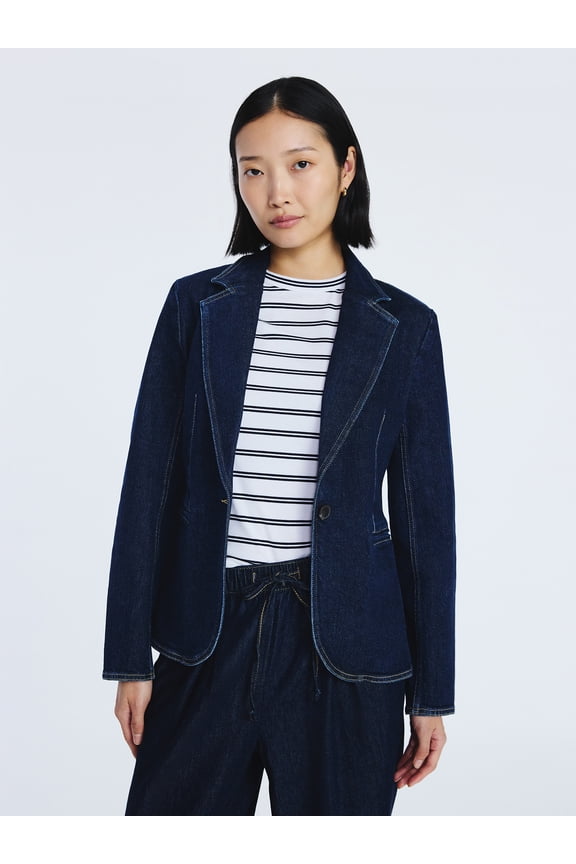 Women's Single Breasted Denim Blazer, Sizes XS-XXL