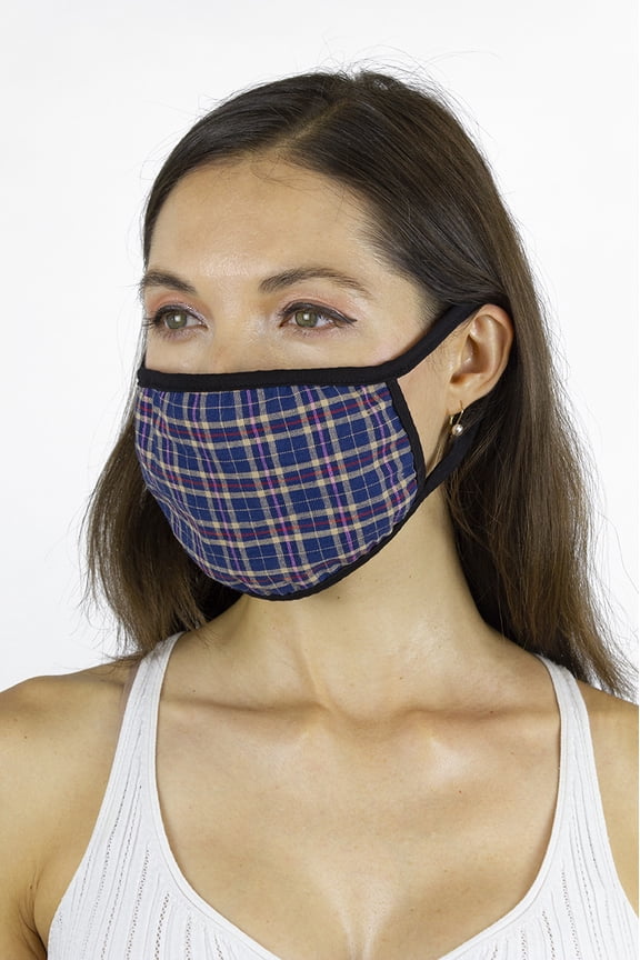 SINGLE PACK NAVY PLAID FACE MASK