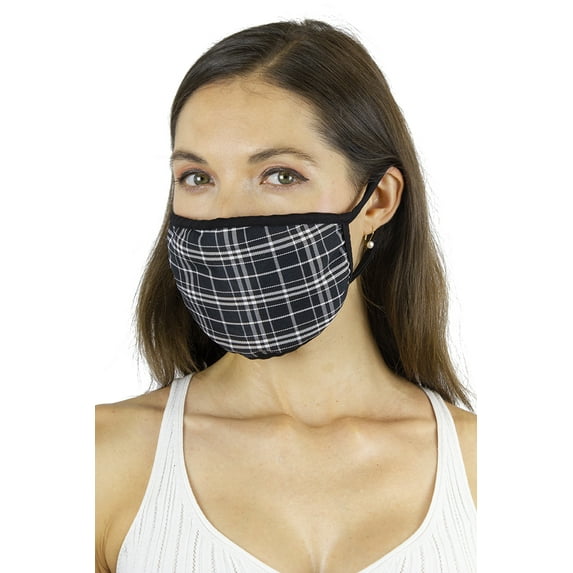 SINGLE PACK PLAID BLACK AND WHITE FACE MASK COVERING