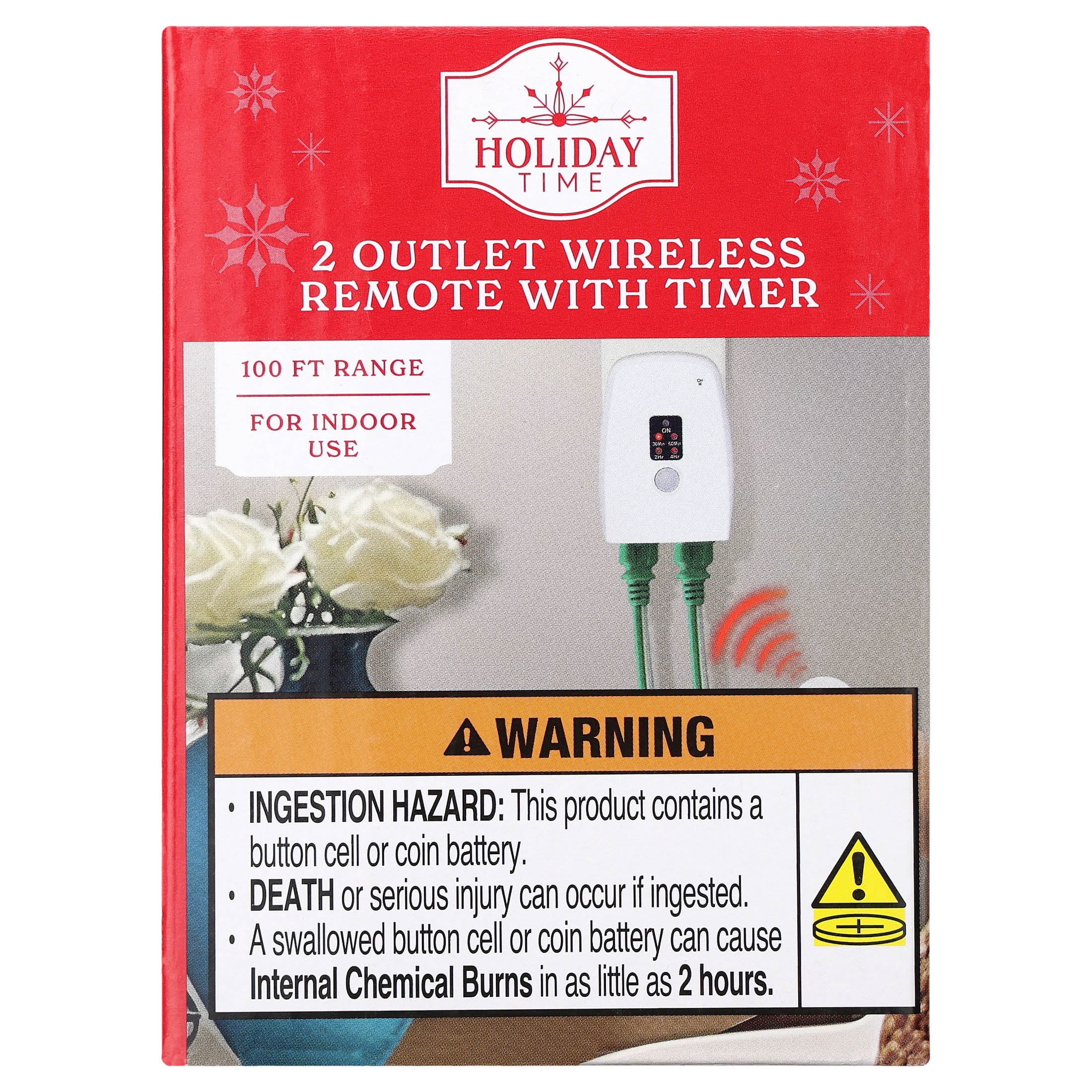 Indoor 2-Outlet Wireless Remote with Timer, White, by Holiday Time