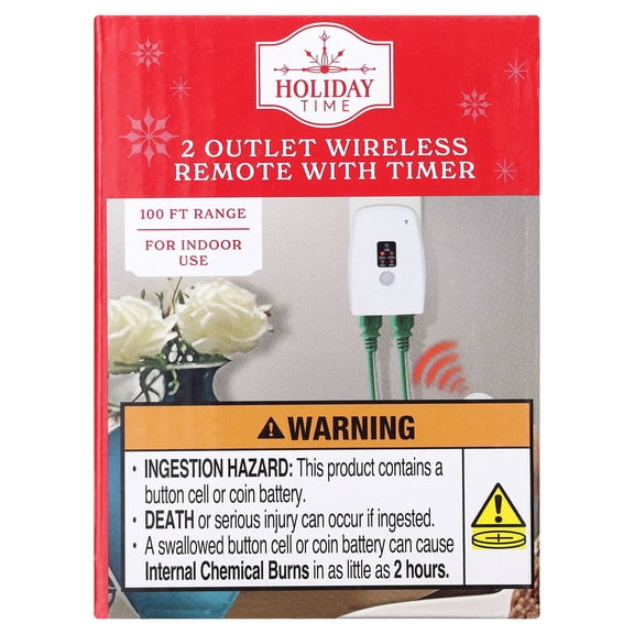 Indoor 2-Outlet Wireless Remote with Timer, White, by Holiday Time