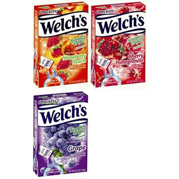welchs singles to go variety! strawberry peach, cherry pomegranate & grape (pack of 6)