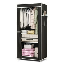SINGOMON Portable Wardrobe with 2 Side Pockets, Compact Wardrobe Storage Rack, Black