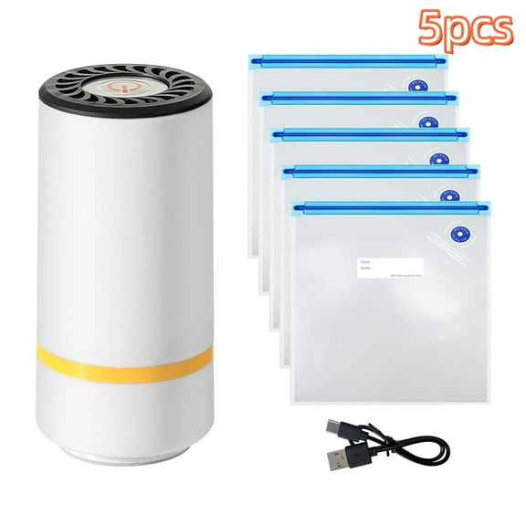 SINGOMON Vacuum Sealer, Includes 5 Reusable Vacuum Bags (Medium, 26x28cm), Portable Food Sealer, White