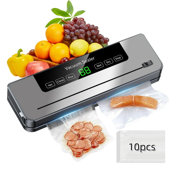 SINGOMON Vacuum Sealer, Includes 10 Bags, Compact Design, Dry/Wet Modes, Silver.