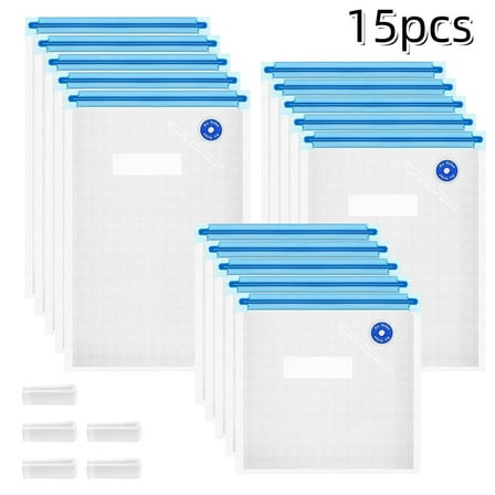 SINGOMON Vacuum Sealing Bags, 15-Piece Set (S+M+L) 22x21/22x28/22x34cm, Three-Size Food Storage Bags, 5 Sealing Clips, Plastic Material, Suitable for Sous Vide/Microwave Heating.