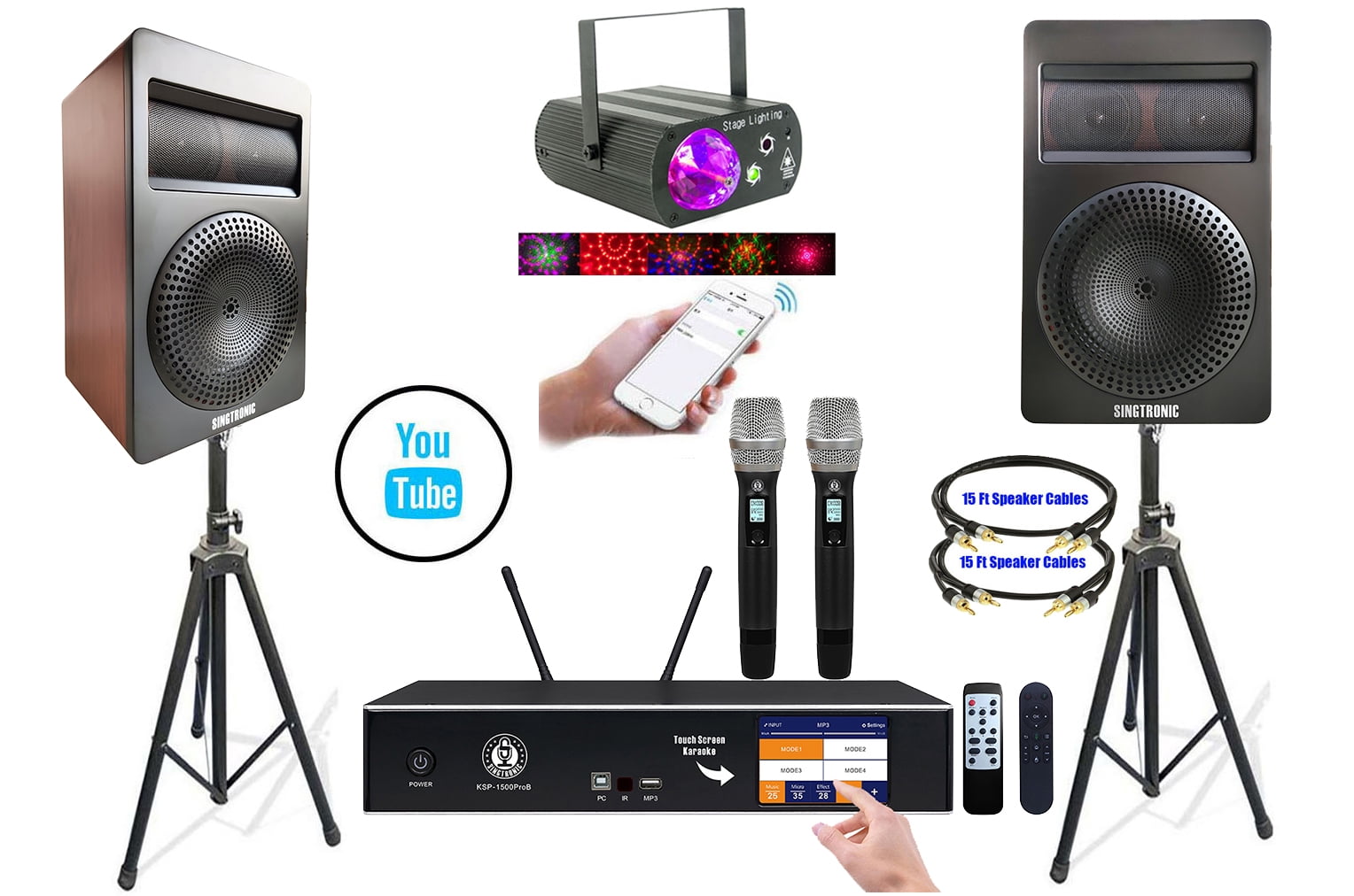 Singtronic Professional 2500W Complete Karaoke Machine System Package with Free Unlimited YouTube Songs, Built-in USB, Optical / Coax & Bluetooth Function